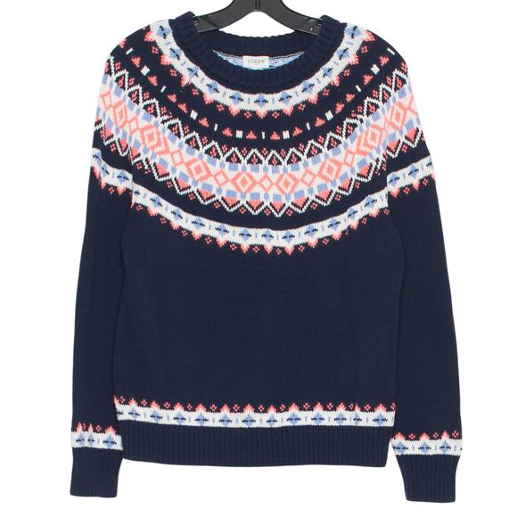 NEW J Crew Sweater Fair Isle Nordic Boho Preppy Cottage Scandi Cozy Blue Medium - Picture 1 of 7